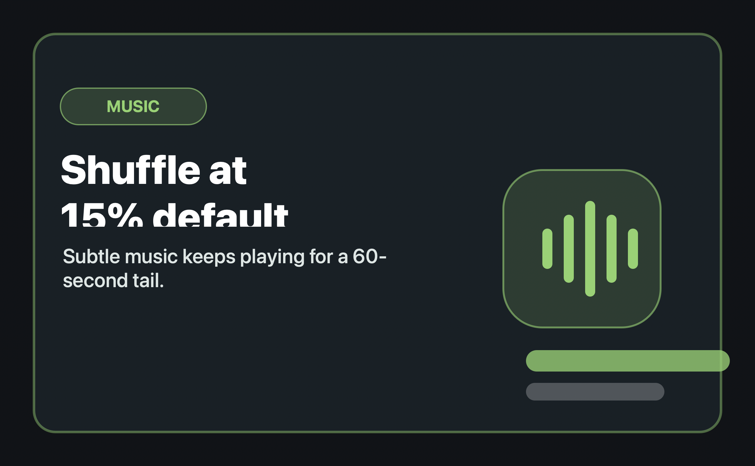 Music shuffle: subtle background music with volume control